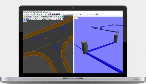 Drainage planning computer software on laptop